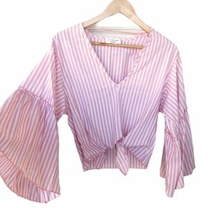 Lavender Field Pink Striped Top Bell Sleeves